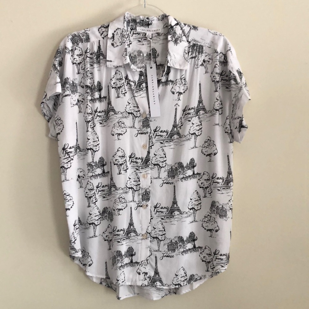 Jane & Delancey Women’s Button-Down Shirt Blouse with Paris France Print
